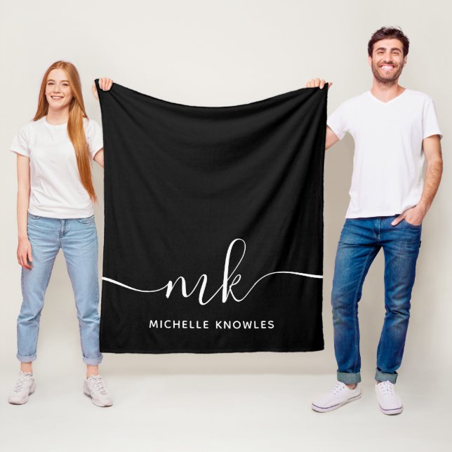 Stylish Elegant Minimalist Monogram and Name Fleece Blanket (In Situ)