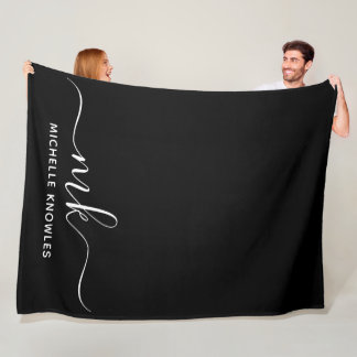 Stylish Elegant Minimalist Monogram and Name Fleece Blanket