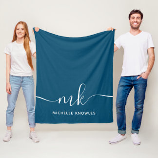 Stylish Elegant Minimalist Monogram and Name Fleece Blanket