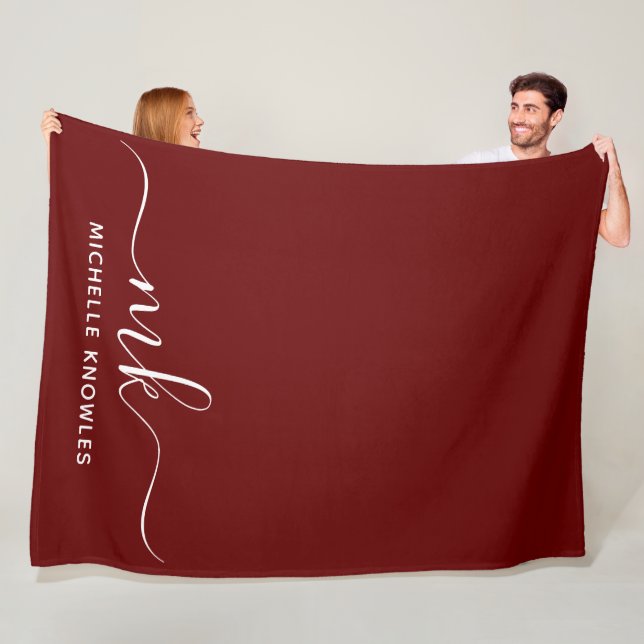 Stylish Elegant Minimalist Monogram and Name Fleece Blanket (In Situ)