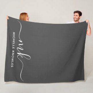 Stylish Elegant Minimalist Monogram and Name Fleece Blanket