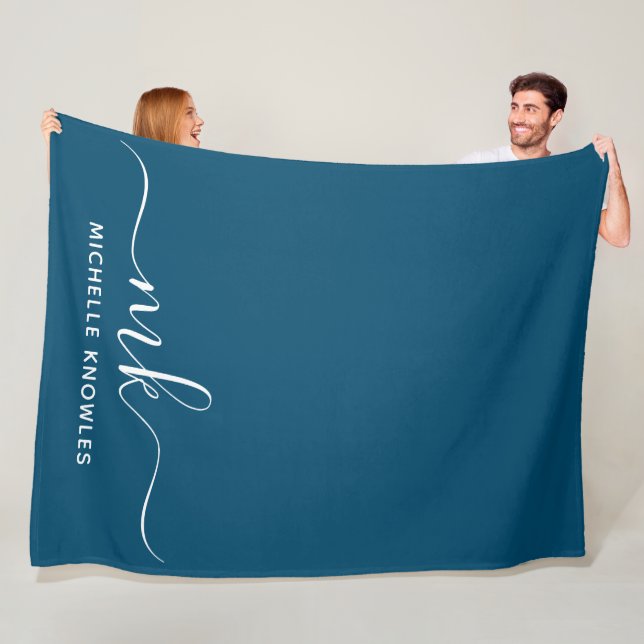 Stylish Elegant Minimalist Monogram and Name Fleece Blanket (In Situ)