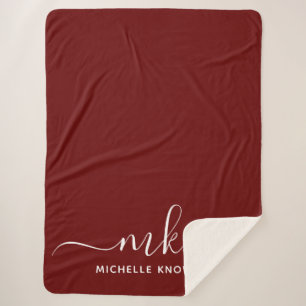 Stylish Elegant Minimalist Monogram and Name Sherpa Blanket