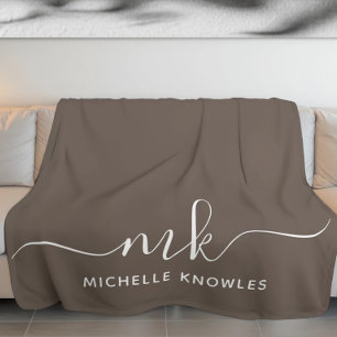 Stylish Elegant Minimalist Monogram and Name Sherpa Blanket