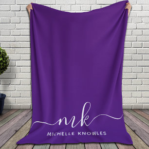 Stylish Elegant Minimalist Monogram and Name Sherpa Blanket