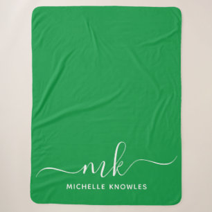 Stylish Elegant Minimalist Monogram and Name Sherpa Blanket