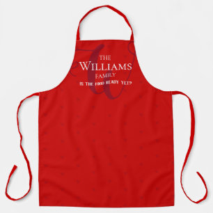 stylish elegant monogram red family apron