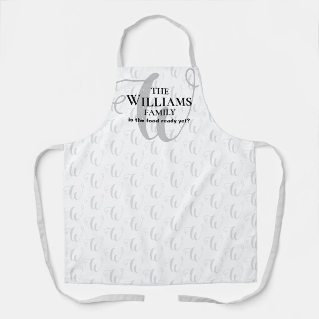 stylish elegant monogrammed white apron (Front)
