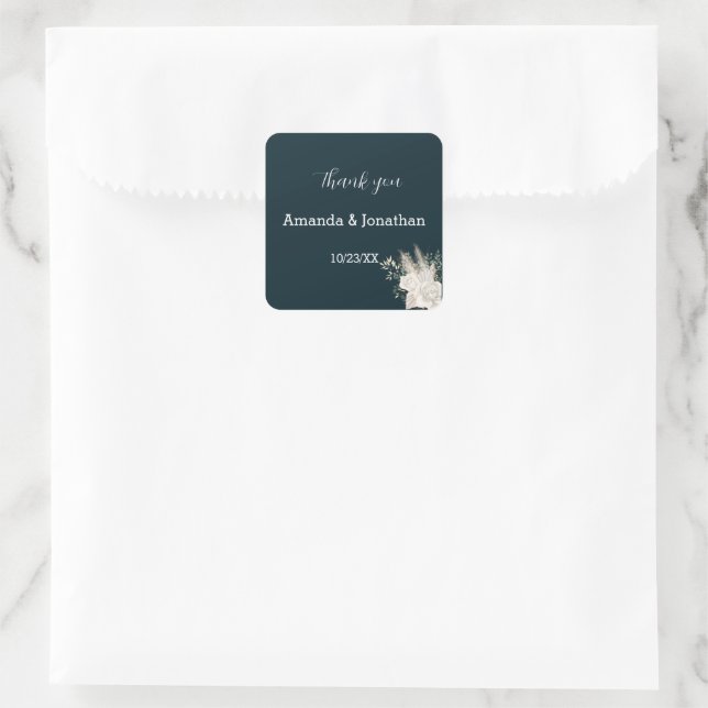 Stylish Elegant Navy White Flower Wedding Sticker (Bag)