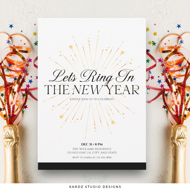Stylish Elegant New Years Eve Party Invitation (Invite shown in 5 x 7 inches, choose size, paper, and corner style.)