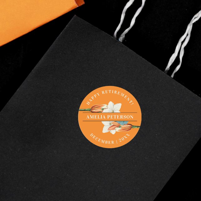 Stylish Elegant Orange White Lily Retro Floral Classic Round Sticker (Creator Uploaded)