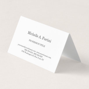 Stylish Elegant Plain Simple White Business Card