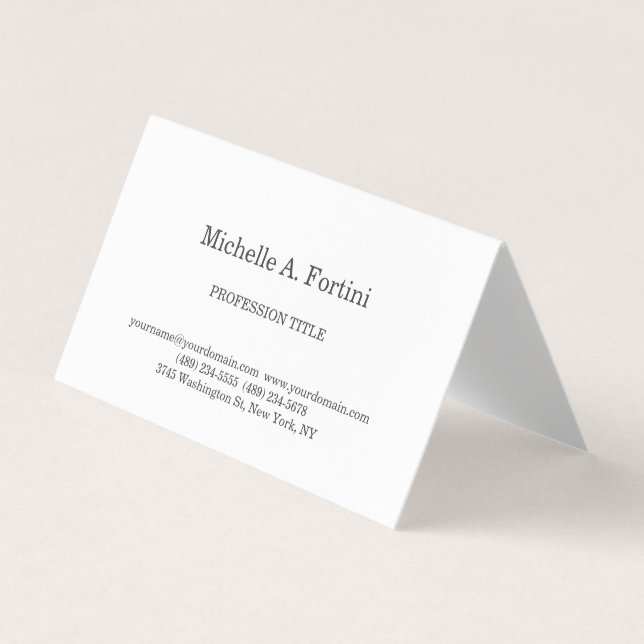 Stylish Elegant Plain Simple White Business Card (Front)