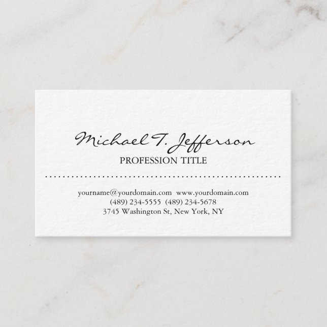 Stylish Elegant Plain Simple White Business Card (Front)