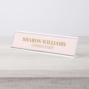 Stylish Elegant Professional Blush Pink Minimal Desk Name Plate