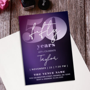 Stylish Elegant Purple Black 50th Fifty Ombre Typo Invitation