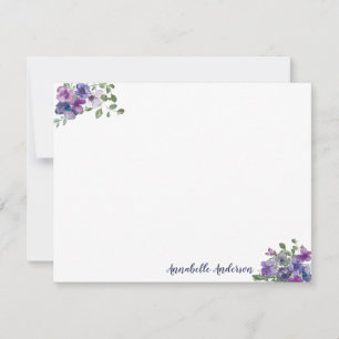 Stylish Elegant Purple Floral Watercolor Script Card