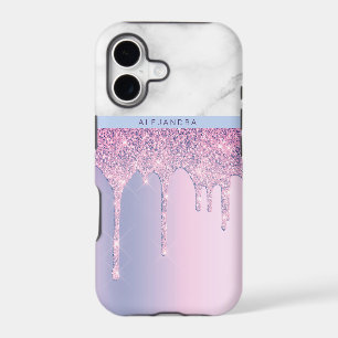 Stylish elegant purple glitter drips white marble