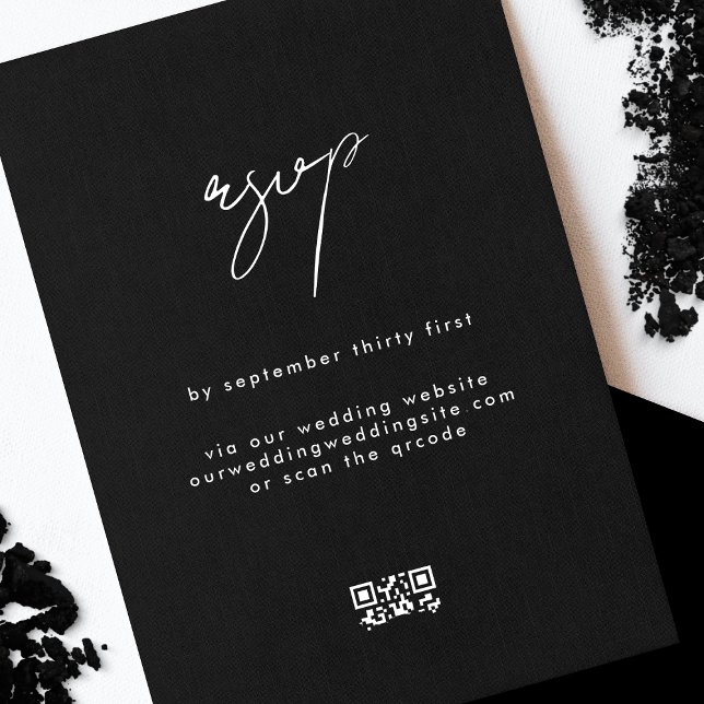 Stylish Elegant QR CODE Black Wedding Website RSVP Card (Creator Uploaded)