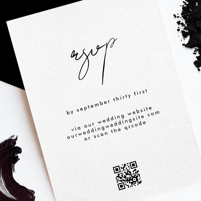 Stylish Elegant QRCODE Black White Wedding Website RSVP Card (Creator Uploaded)