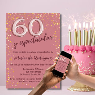 Stylish Elegant Rose Gold 60th Birthday Spanish Invitation