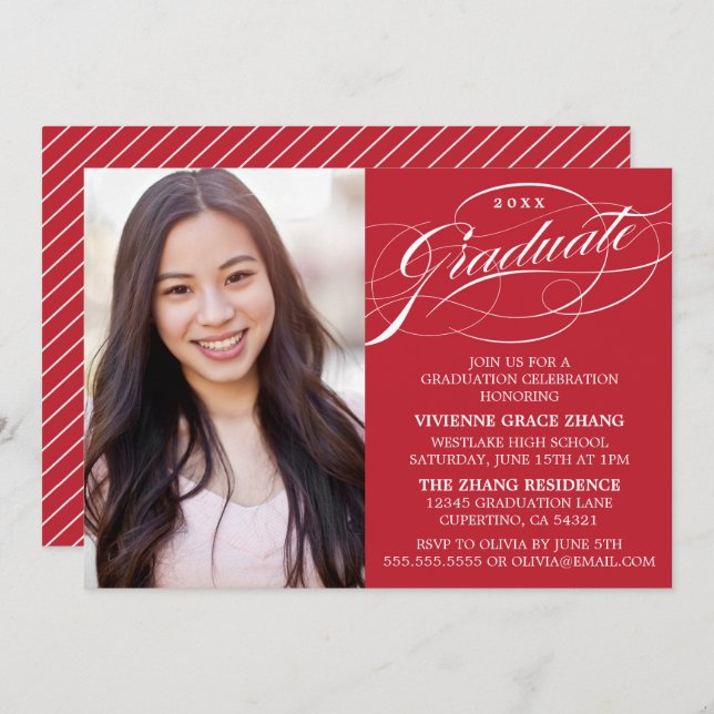 STYLISH ELEGANT SCRIPT GRADUATE PARTY INVITATION (Front/Back)