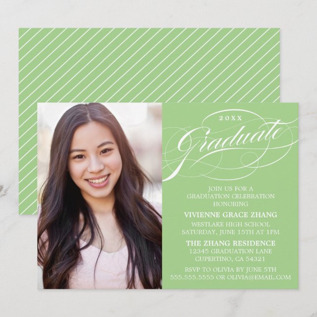 STYLISH ELEGANT SCRIPT GRADUATE PARTY INVITATION (Front/Back)