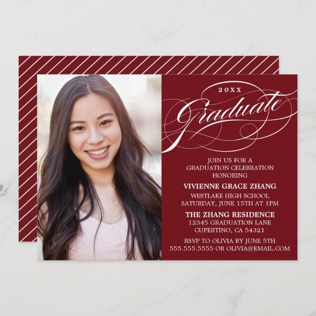 STYLISH ELEGANT SCRIPT GRADUATE PARTY INVITATION (Front/Back)