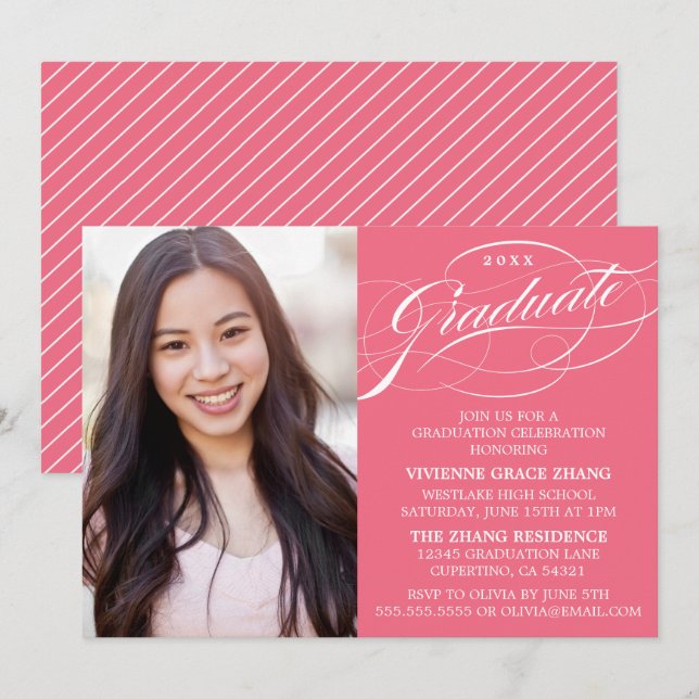 STYLISH ELEGANT SCRIPT GRADUATE PARTY INVITATION (Front/Back)