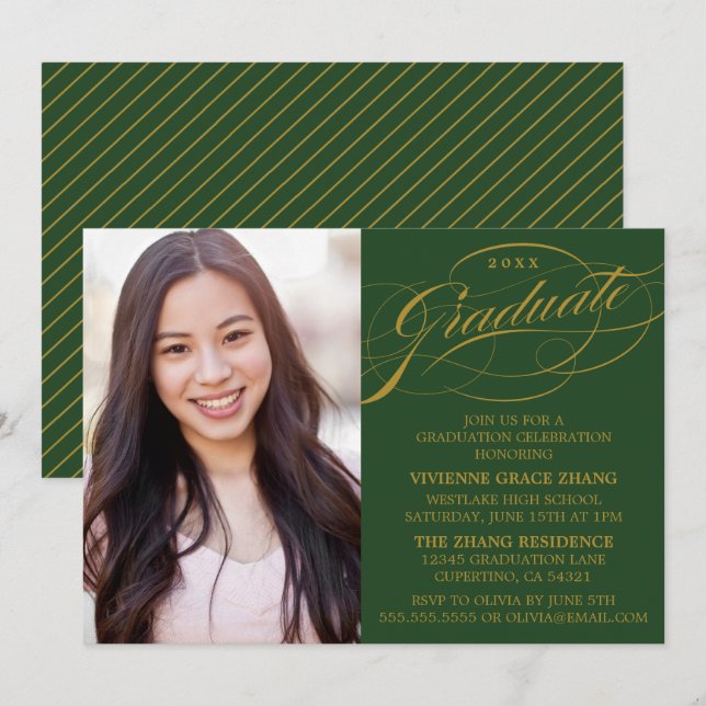 STYLISH ELEGANT SCRIPT GRADUATE PARTY INVITATION (Front/Back)