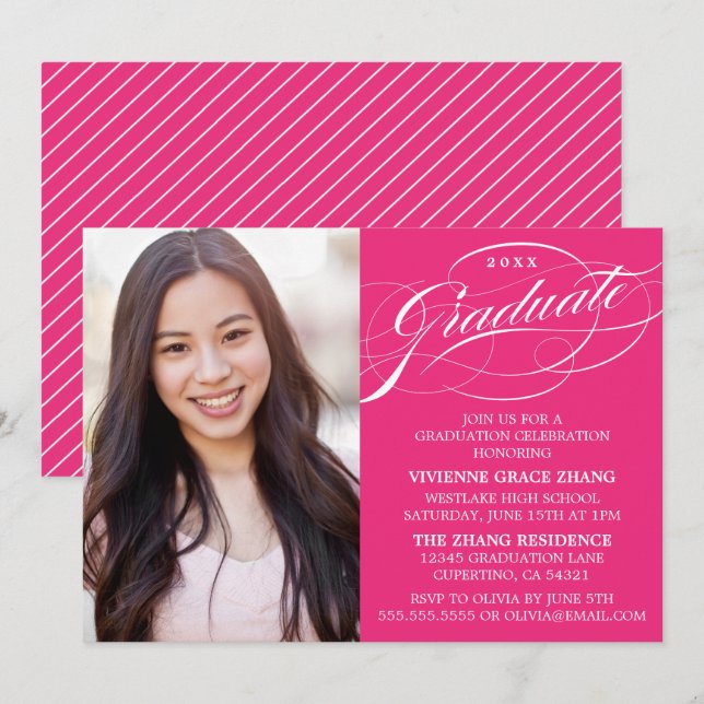 STYLISH ELEGANT SCRIPT GRADUATE PARTY INVITATION (Front/Back)