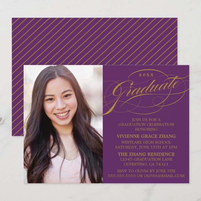 STYLISH ELEGANT SCRIPT GRADUATE PARTY INVITATION (Front/Back)