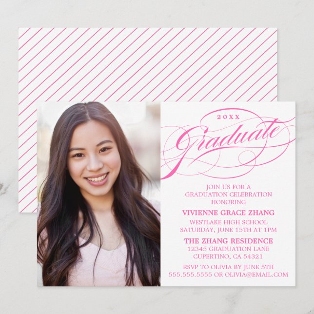 STYLISH ELEGANT SCRIPT GRADUATE PARTY INVITATION (Front/Back)
