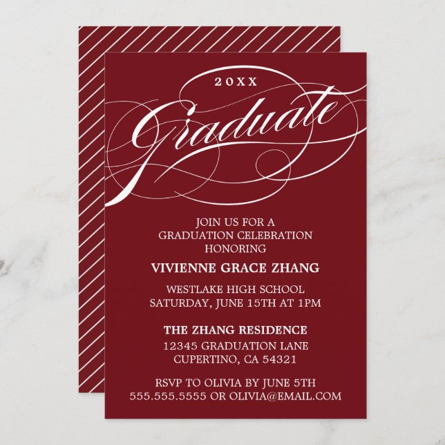 STYLISH ELEGANT SCRIPT GRADUATE PARTY INVITATION (Front/Back)