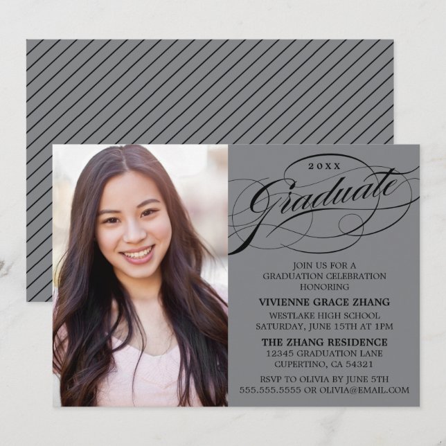STYLISH ELEGANT SCRIPT GRADUATE PARTY INVITATION (Front/Back)