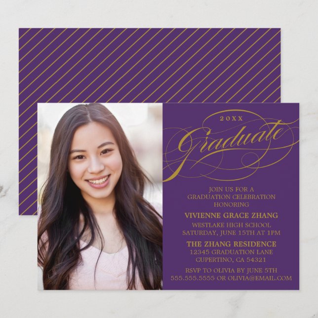 STYLISH ELEGANT SCRIPT GRADUATE PARTY INVITATION (Front/Back)