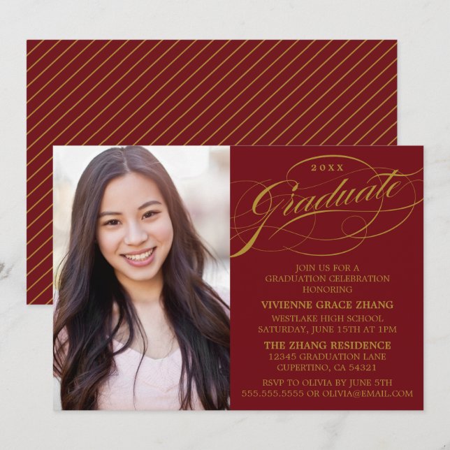 STYLISH ELEGANT SCRIPT GRADUATE PARTY INVITATION (Front/Back)