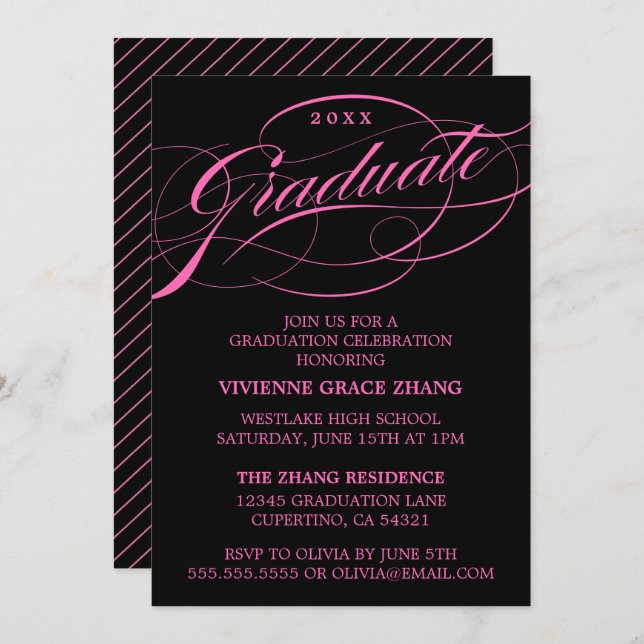 STYLISH ELEGANT SCRIPT GRADUATE PARTY INVITATION (Front/Back)