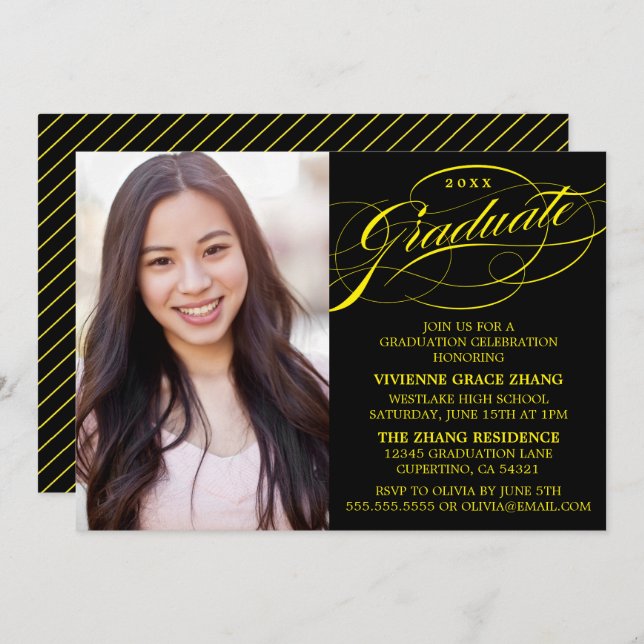 STYLISH ELEGANT SCRIPT GRADUATE PARTY INVITATION (Front/Back)