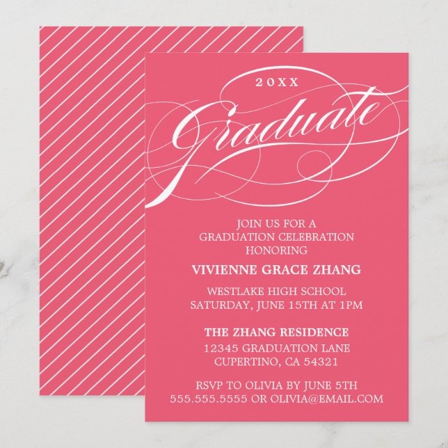 STYLISH ELEGANT SCRIPT GRADUATE PARTY INVITATION (Front/Back)