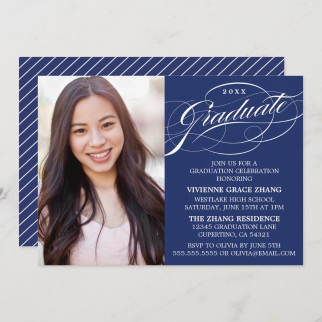 STYLISH ELEGANT SCRIPT GRADUATE PARTY INVITATION (Front/Back)