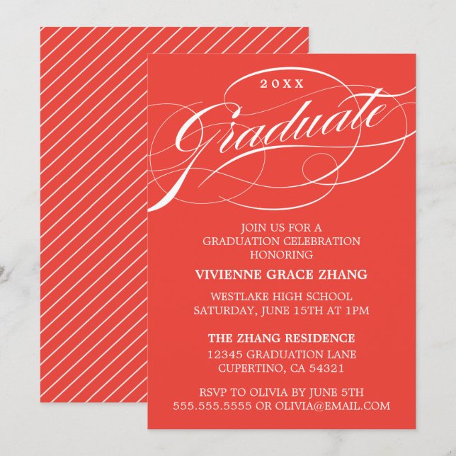 STYLISH ELEGANT SCRIPT GRADUATE PARTY INVITATION (Front/Back)