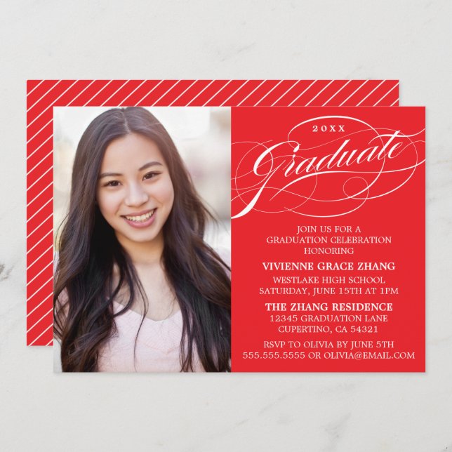 STYLISH ELEGANT SCRIPT GRADUATE PARTY INVITATION (Front/Back)