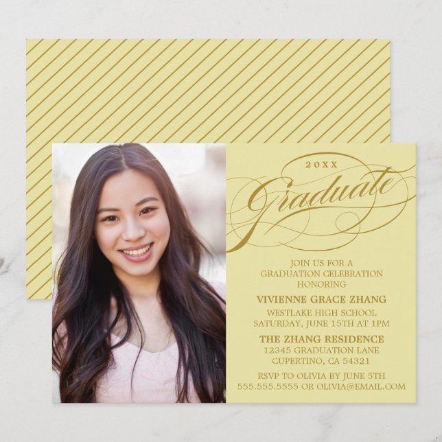 STYLISH ELEGANT SCRIPT GRADUATE PARTY INVITATION (Front/Back)