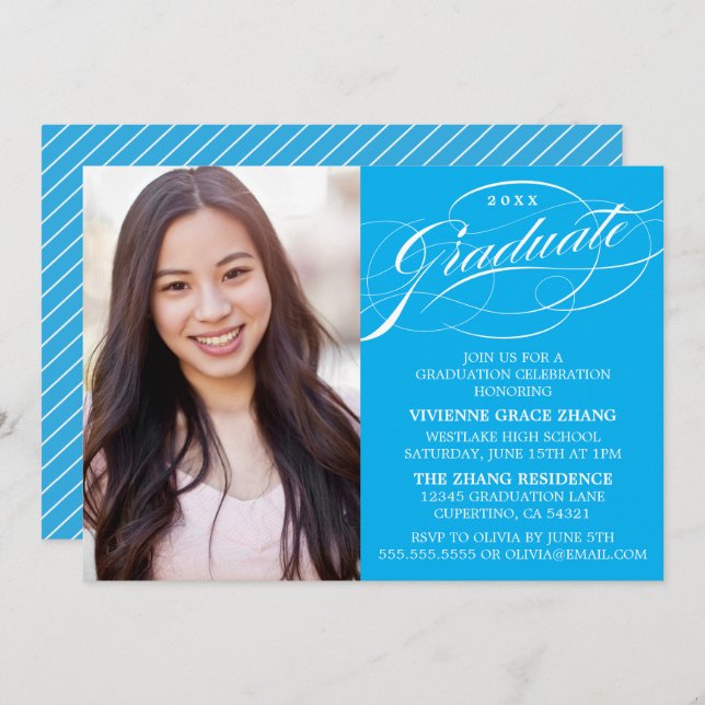 STYLISH ELEGANT SCRIPT GRADUATE PARTY INVITATION (Front/Back)