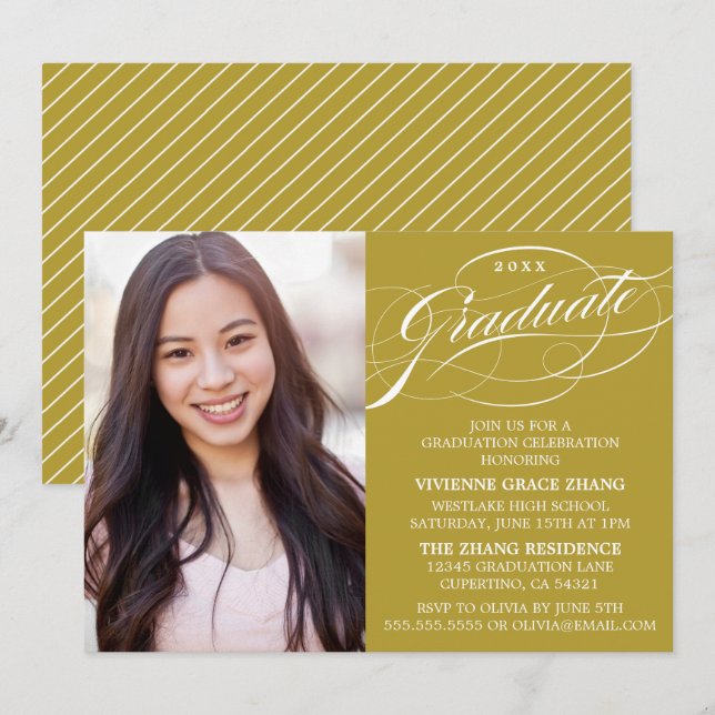 STYLISH ELEGANT SCRIPT GRADUATE PARTY INVITATION (Front/Back)