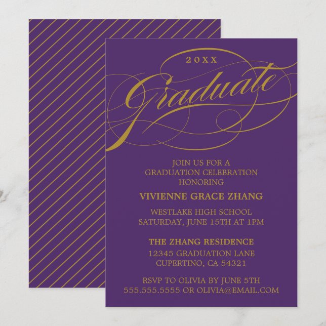 STYLISH ELEGANT SCRIPT GRADUATE PARTY INVITATION (Front/Back)