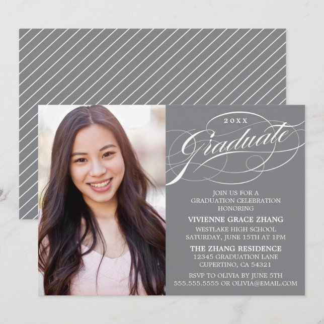 STYLISH ELEGANT SCRIPT GRADUATE PARTY INVITATION (Front/Back)