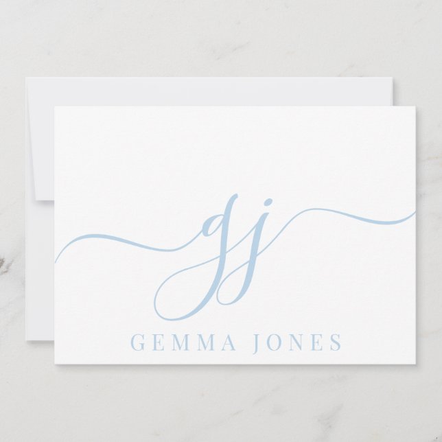 Stylish Elegant Script Initial Blue Monogram Card (Front)