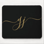 Stylish Elegant Script Initial Gold Monogram Mouse Pad<br><div class="desc">A chic modern stylish mousepad featuring a monogram with dramatic script initial with swashes and your full name in a modern serif type. Simple elegance.</div>